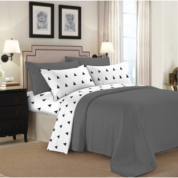 Portland Place Black And White Triangles 160 GSM Flannel Sheet Set